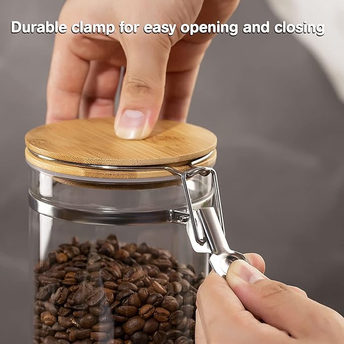 Yangbaga Ground Coffee Storage Container with Shelf, 2×45OZ Glass Coffee and Sugar Container Set, Coffee Canisters with Airtight Lids and Scoop, Food Storage Jars for Kitchen,Nuts,Tea,Sugar - Image 5