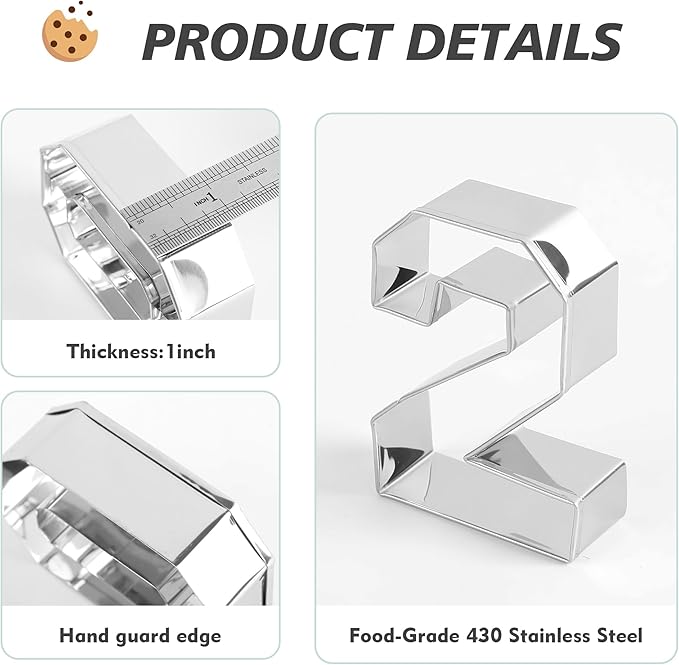 Number Cookie Cutters Set 3 Inch, 9 Pcs Stainless Steel Numbers Cutter Set Fondant Biscuit Fruit Dough Mold for Fruit Vegetable Sandwich Birthday Christmas and Holiday Party (Angular Number）