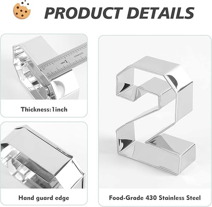 Number Cookie Cutters Set 3 Inch, 9 Pcs Stainless Steel Numbers Cutter Set Fondant Biscuit Fruit Dough Mold for Fruit Vegetable Sandwich Birthday Christmas and Holiday Party (Angular Number）