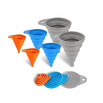 Kitchen Funnels for Filling Bottles, Silicone Small and Large Funnel Set, Foldable Silicone Collapsible Funnels for Filling Water Bottle Liquid, Kitchen Gadgets Accessories (6)