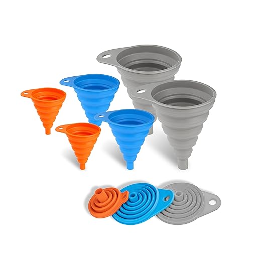 Kitchen Funnels for Filling Bottles, Silicone Small and Large Funnel Set, Foldable Silicone Collapsible Funnels for Filling Water Bottle Liquid, Kitchen Gadgets Accessories (6)