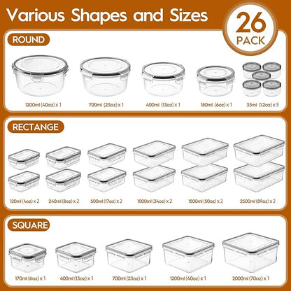52 PCS Food Storage Containers with Lids Airtight (26 Containers & 26 Lids), Leak proof Meal Prep Container Set for Kitchen Storage, BPA-free, PVC-free Plastic, Microwave/Dishwasher Safe, Labels & Pen - Image 2