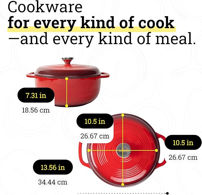 Lodge Essential Enamel Cast Iron Dutch Oven - Perfect for Bread Baking, Braising, Marinating & Slow Cooking - Features Moisture-Sealing Lid & Dual Handles - Kitchen Essentials - 6 Quarts - Island Spice Red - Image 6