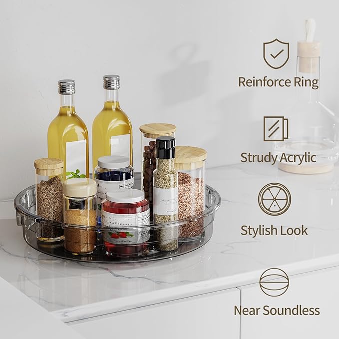 LAMU 3 Pack Lazy Susan Organizer Turntable for Cabinet, Condiment Organizer for Kitchen Pantry Organizers and Storage, Table Top, Fridge, Countertop, Spice Organization, 12'' 10.6'' 9.25'', Grey - Image 5