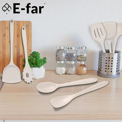 E-far 10 Pieces Silicone Cooking Utensils Set, Heat Resistant Kitchen Utensil Set for Nonstick Cookware, Kitchen Cooking Tools with Spatula, Spoon, Slotted Turner, Non-Toxic & Dishwasher Safe (Khaki) - Image 7