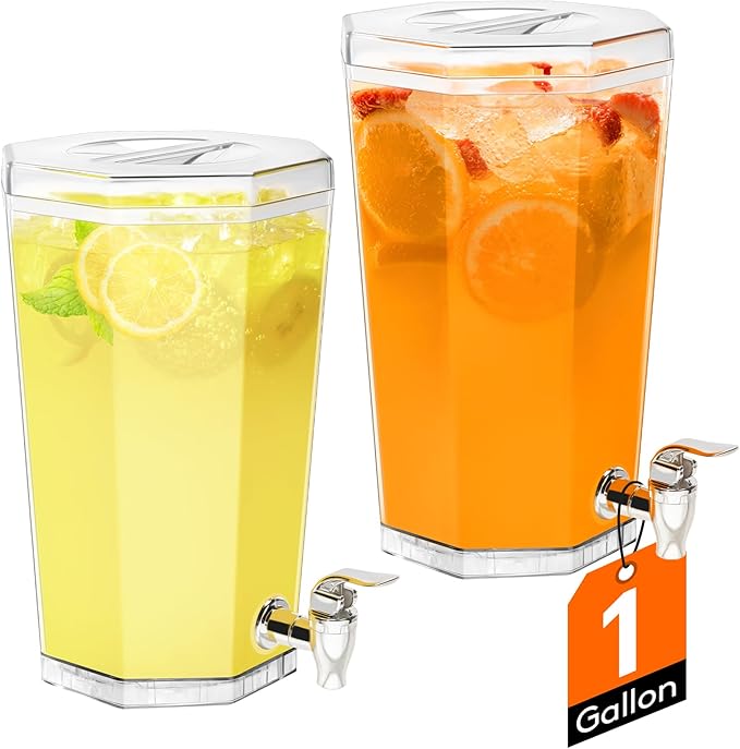 Lifewit 1 Gallon Drinks Dispense for Partiesr, Small Beer Dispenser, Plastic Beverage Pitcher for Cocktail, Soda, Tea, Juice Container for Lenmonade Stand, Mimosa Bar Supplies, 27 x 16 cm/10x6" 2 Pcs by Lifewit