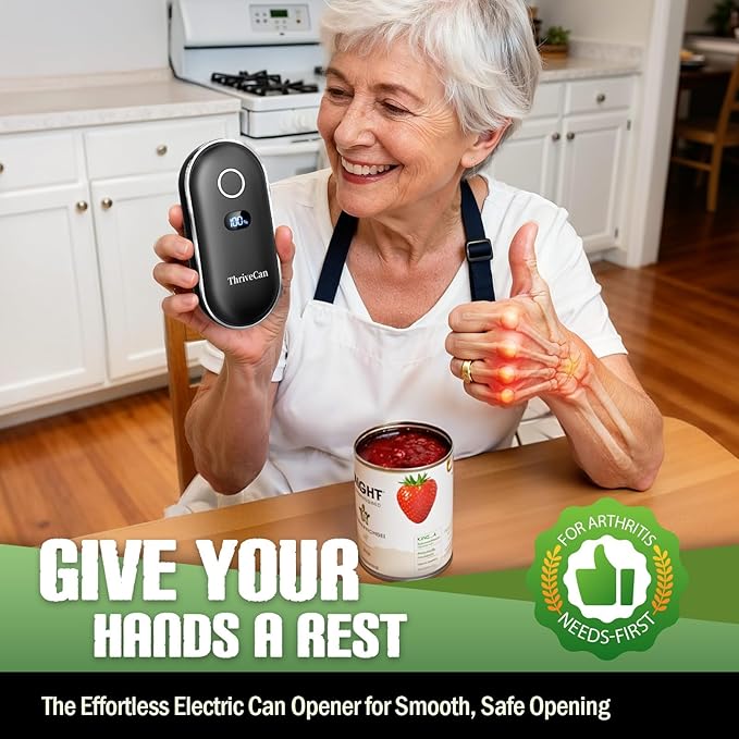 Rechargeable Electric Can Opener, Automatic One Touch Hands Free, Smooth Edge Safe Cut, Easy Open Kitchen Tool for Seniors, Arthritis & Weak Hands, Quiet Operation, LED Display (Black) - Image 6