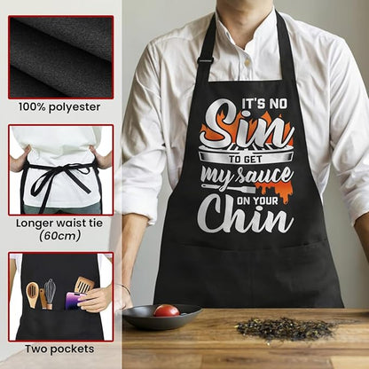 SANDJEST Funny Mens Aprons with Pockets for BBQ Grilling Cooking Grandpa Husband Apron for Birthday Christmas Father's Day