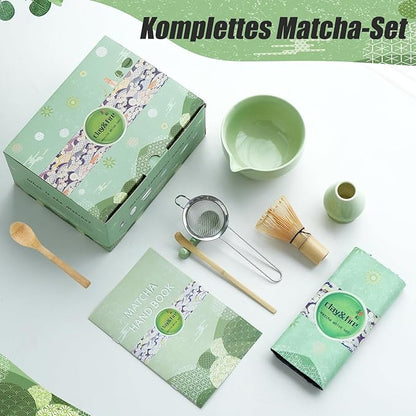Clay&Fire Matcha Whisk Set, Ceramic Matcha Set, Matcha Bowl with Spout and Whisk, 9 pcs Matcha Tea Kit for Matcha Lovers, Ideal Gift Christmas, Birthday (Green) - Image 3