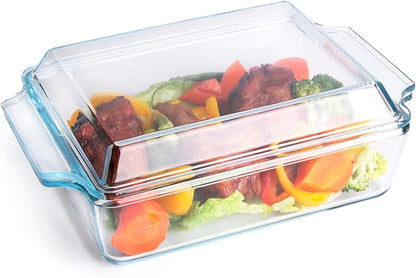 Rectangular Tempered Glass Casserole Dish, Tempered Glass Baking Dish with Glass Cover. Oven, Freezer and Dishwasher Safe.- 1.5 Liter