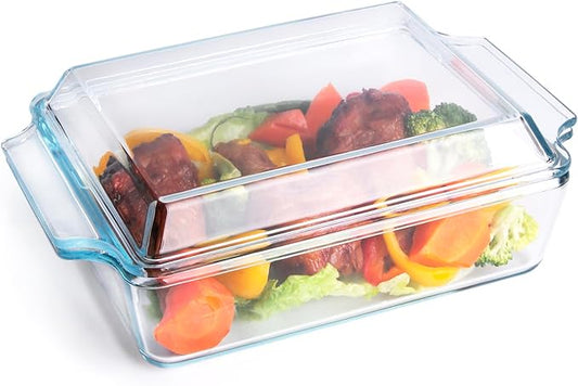 Rectangular Tempered Glass Casserole Dish, Tempered Glass Baking Dish with Glass Cover. Oven, Freezer and Dishwasher Safe.- 1.5 Liter
