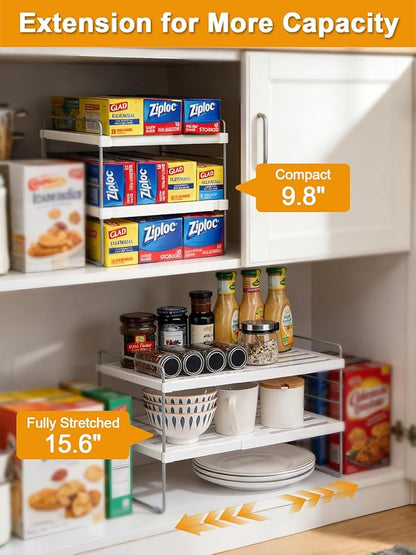JUPELI Foil and Plastic Wrap Organizer, Expandable Kitchen Pantry Storage, Height Adjustable Cabinet Rack for Kitchen Organization, Aluminum Foil -3 Tier 9.8" to 15.6"L - Image 3