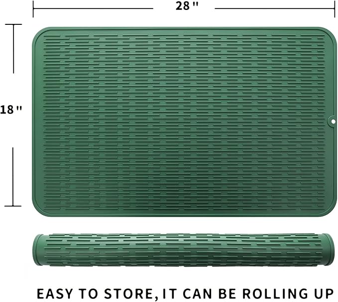 MicoYang Silicone Dish Drying Mat for Multiple Usage,Easy clean,Eco-friendly,Heat-resistant Silicone Mat for Kitchen Counter or Sink,Refrigerator or Drawer Liner Green 3XL 28 inches x 18 inches - Image 2