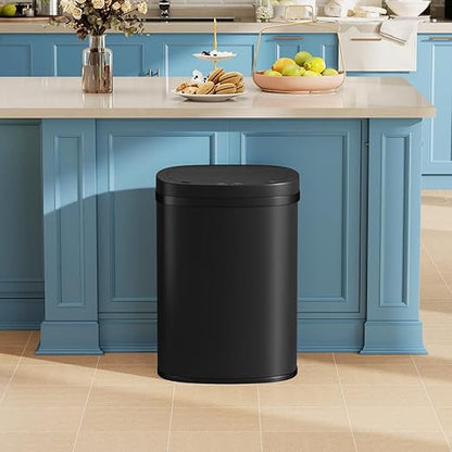 Stainless Steel Kitchen Trash Can Bathroom Bedroom Office Waste Bin with Lid Automatic Sensor Touch Free Garbage Can 13 Gallon / 50L,Black - Image 2