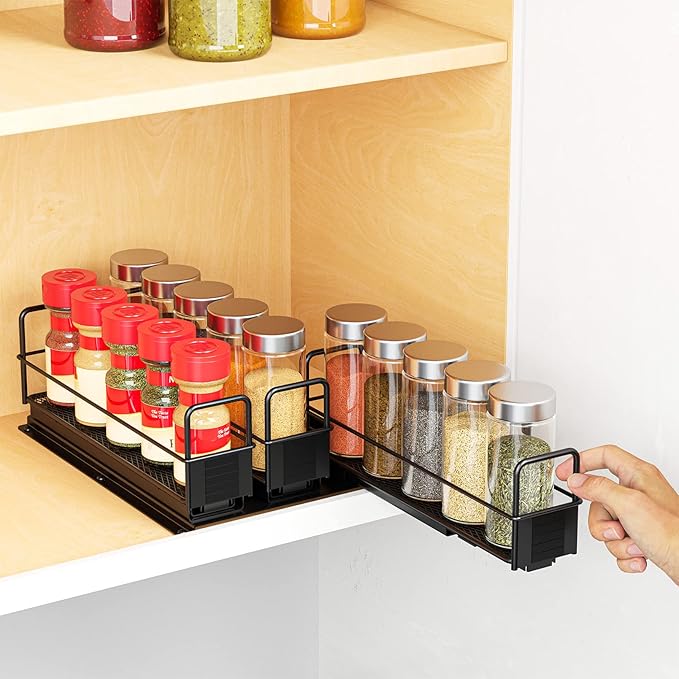 SpaceAid Pull Out Spice Rack Organizer for Cabinet, Heavy Duty Slide Out Seasoning Kitchen Organizer, Cabinet Organizer, with Labels, 7.7" W x10.75 D x4 H, 3 Drawers 1-Tier - Image 5