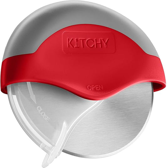 Kitchy Pizza Cutter Wheel with Protective Blade Cover, Ergonomic Pizza Slicer (Red)