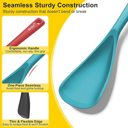 Beijiyi 3 Pack Silicone Spatula Spoon, 12.6 In, Multifunction Kitchen Cooking Spoons, Great for Nonstick Cookware Cooking and Serving, BPA-Free Seamless Design, Multicolor (Black/Blue/Red)