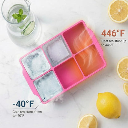 KitchFort Large Silicone Ice Cube Tray (2-Pack), Easy Release 2" Big Ice Cubes - Cocktail, Whiskey Ice Cubes Mold - Ice Trays for Freezer with Lid - Stackable Silicone Ice Tray - Pink - Image 6
