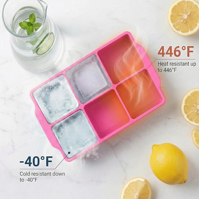 KitchFort Large Silicone Ice Cube Tray (3-Pack), Easy Release 2" Big Ice Cubes - Cocktail, Whiskey Ice Cubes Mold - Ice Trays for Freezer with Lid - Stackable Silicone Ice Tray - Pink - Image 6