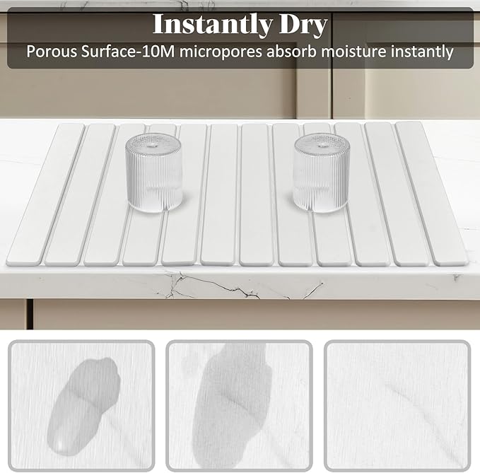 Large Stone Dish Drying Mats for Kitchen Counter, 28"(L)×16"(W), Fast Drying Collapsible Dish Drying Mat, Eco-Friendly Absorbent Diatomaceous Earth Mats for Dishes Bottles Cups, Match Any Countertop - Image 4