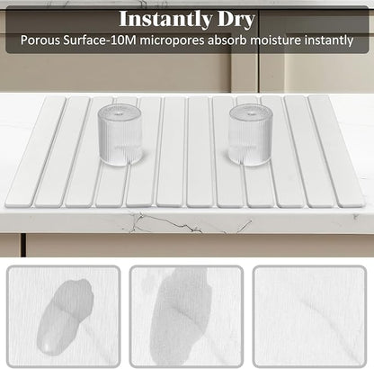 Large Stone Dish Drying Mats for Kitchen Counter, 28"(L)×16"(W), Fast Drying Collapsible Dish Drying Mat, Eco-Friendly Absorbent Diatomaceous Earth Mats for Dishes Bottles Cups, Match Any Countertop - Image 4