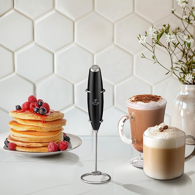 Zulay Kitchen Powerful Milk Frother Wand With 4 AA Duracell Batteries - Ultra Fast Handheld Drink Mixer - Electric Whisk Foam Maker for Coffee, Lattes, Cappuccino, Matcha & Creamer - Metallic Black - Image 5