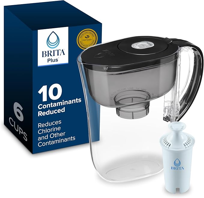 Brita Small 6 Cup Water Filter Pitcher, 1 BritaPlus Filter, Metro, Black (Package May Vary) by Brita
