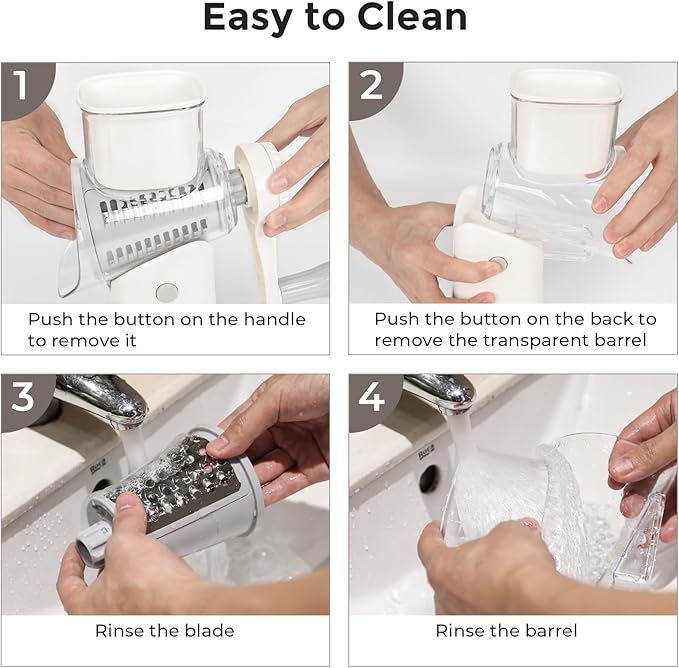 X Home 5-in-1 Rotary Cheese Grater for Kitchen, Upgraded Hand Crank Shredder with Stronger Suction Base & Multifunctional Drum Blades, for Cheese, Vegetables and Nuts, Easy to Use and Clean, White - Image 8