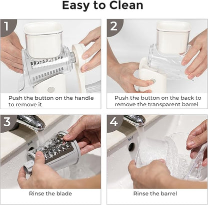X Home 5-in-1 Rotary Cheese Grater for Kitchen, Upgraded Hand Crank Shredder with Stronger Suction Base & Multifunctional Drum Blades, for Cheese, Vegetables and Nuts, Easy to Use and Clean, White - Image 8