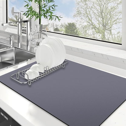 WISELIFE Dish Drying Mat Super Absorbent Drying Mat Large Dish Drying Mats for Kitchen Counter Easy Clean Dish Mat Kitchen Drying Mat16"x 24" Classic Grey by WiseLife