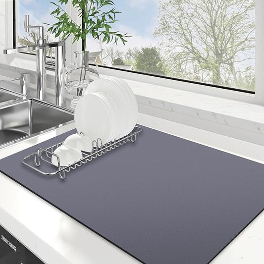 WISELIFE Dish Drying Mat Super Absorbent Drying Mat Large Dish Drying Mats for Kitchen Counter Easy Clean Dish Mat Kitchen Drying Mat16"x 24" Classic Grey by WiseLife