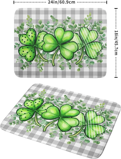 St Patricks Day Dish Drying Mat for Kitchen Counter Shamrocks Eucalyptus Leaf Holiday Microfiber Absorbent Dish Draining Reusable Washable Foldable Extra Large 18"x24" - Image 2
