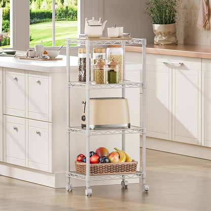SINGAYE 4 Small Shelves Storage Shelf Wire Shelving Unit Metal Shelf Adjustable Organizers Storage Shelving with Wheels for Bathroom Laundry Room Kitchen Pantry11.5”D x 17.3”W x 44.5”H White - Image 2