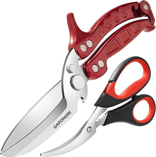 Heavy Duty Poultry Shears Seafood Scissors 2pcs set,Kitchen Shears for food Heavy Duty,Kitchen Scissors All Purpose,Chicken,Fish,Meat,Seafood, Easy to Cleaning,Dishwasher Safe