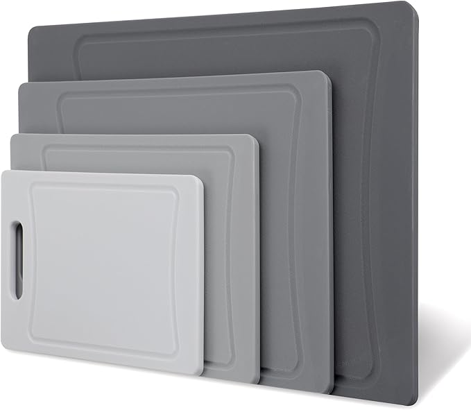 COOK WITH COLOR Non-Slip Cutting Board Set – Kitchen Essentials with Easy Grip Handle for Meat, Veggies, and Fruits, 4 Cutting Boards, Gray-New - Image 8