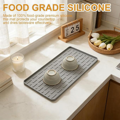 Silicone Coffee Mat, 16"X7" Heat-Resistant,Eco-friendly,Hygienic Drying Pad,Leak-Proof and Non-Slip,Removable Silicone Mat with Concave and Convex Design,（Gray 16X7） - Image 5