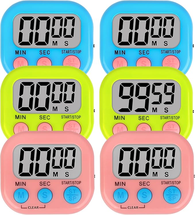 ZILLEEN 6 Pack Kitchen Timers for Cooking Digital Classroom Timers for Teachers Kids Blue Green Pink by ZILLEEN
