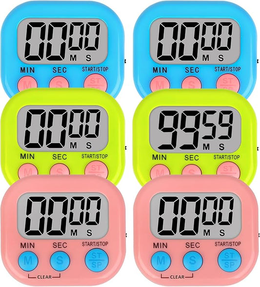 ZILLEEN 6 Pack Kitchen Timers for Cooking Digital Classroom Timers for Teachers Kids Blue Green Pink by ZILLEEN