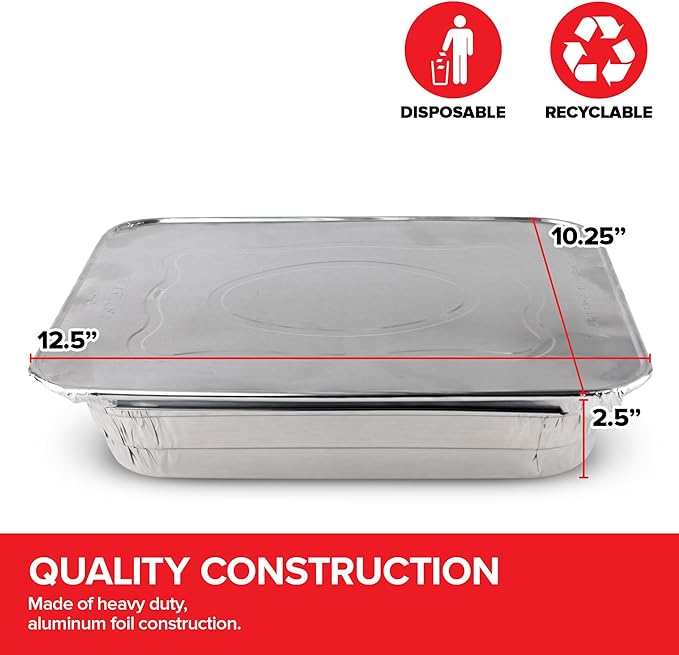 Stock Your Home (Set of 30) 9 x 13 Disposable Aluminum Pans with Lids - (30) Heavy Duty Foil Pans with Lids 9x13 (30) Foil Pan Covers, Food Catering Containers for Baking, Cooking, Heating, Storage - Image 3
