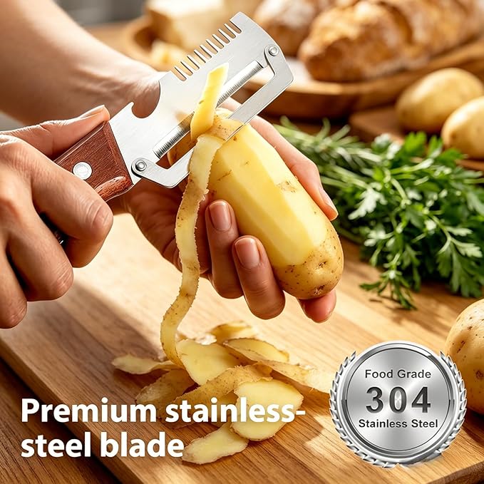 NEW Premium Vegetable Peeler with Wooden Handle and Bottle Opener: 2-in-1 Stainless Steel Kitchen Tool for Fruit Apple Potato Pumpkin Papaya (1Pack) - Image 4