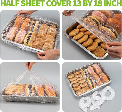 50 Pcs Half Sheet Cover 13 by 18 Inch,Elastic plastic food covers for Baking Pan,Plastic Covers for Baking Tray,large Food Storage Covers,Baking Sheet Covers,Sheet Pan Lid,Cookie Sheet Cover - Image 6