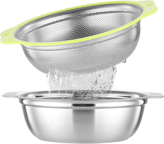 Colander Stainless Steel Microporous, 5QT Large Capacity Rice Washer with Mixing Bowl, 12.5’’Rice Strainer Bowl Set with Handle, Food-Grade Strainers and Colanders for Washing Rice, Pasta by Unknown