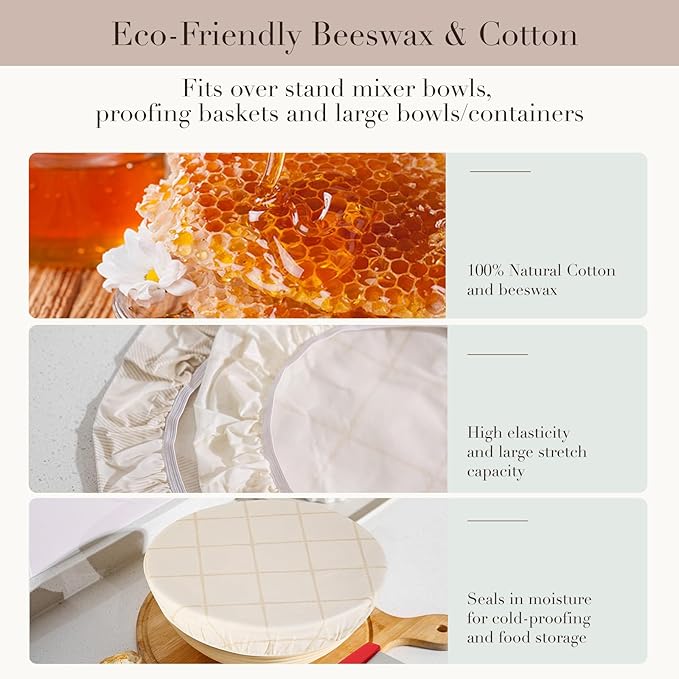 Tirphy 5-Size Reusable Bowl Covers for Bread Proofing - Beeswax Bowl Covers Reusable 4/6/8/10/12 Inch - Elastic Cotton Cloth Sourdough Cover - Shower Caps for Sourdough Bread (Simple style)