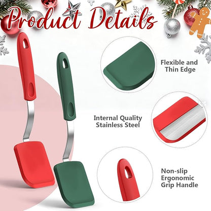 Silicone Cookie Spatula Turner 2 Pack Mini Brownie Spatula Flexible Kitchen Small Silicone Turner for Nonstick Cookware Heat Resistant No Scratch Flipper for Egg Pancake(Red, Green) - Image 4