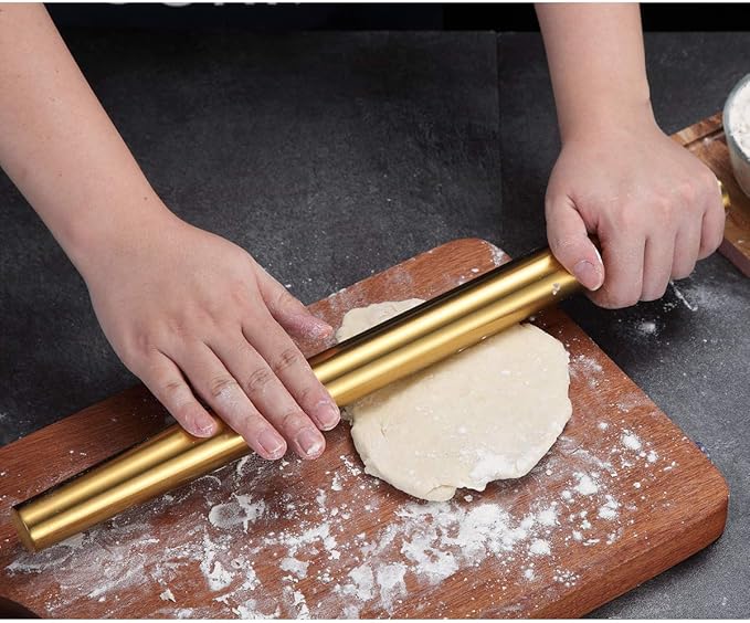 Berglander Gold Rolling Pin, 16.7 Inches Stainless Steel Matte Finish With Gold Titanium Plating Rolling Pin For Baking, Pizza, Dough, Pie, Cookie, Essential Kitchen Utensil Gift Ideas For Bakers. - Image 6