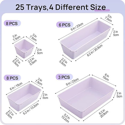 Vtopmart 25 PCS Plastic Drawer Organizers Set, 4-Size Versatile Bathroom and Vanity Drawer Organizer Trays, Storage Bins for Makeup, Bedroom, Kitchen Gadgets Utensils and Office - Image 2