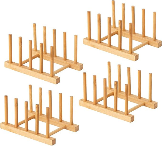 HBlife 4pcs Bamboo Dish Plate Bowl Cup Book Pot Lid Cutting Board Drying Rack Stand Drainer Storage Holder Organizer Kitchen Cabinet（Keep Dry） by HBlife