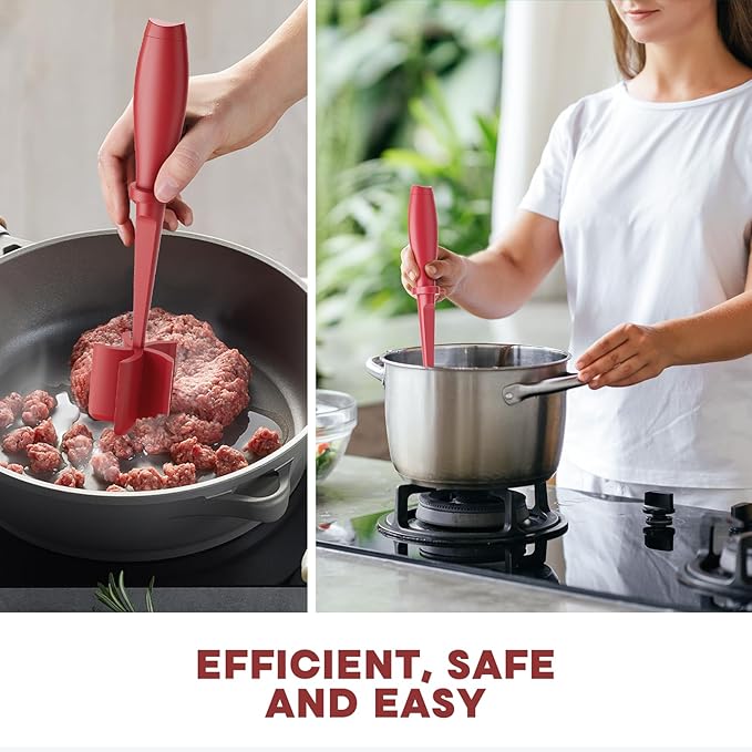 Meat Chopper, Upgrade Hamburger Smasher, Premium Heat Resistant Meat Masher for Ground Beef, Ground Turkey and More, Non Stick Mix Grinder-Red - Image 6