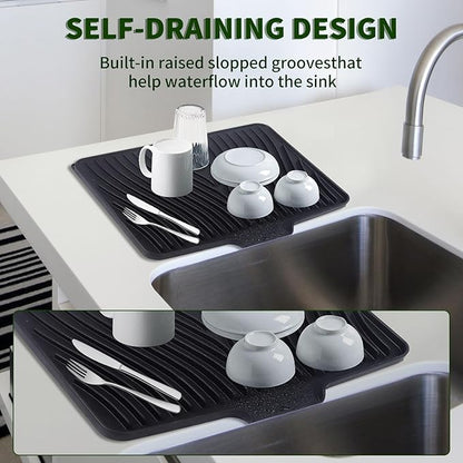 Silicone Dish Drying Mat 16x13,Food-Grade Silicone,Easy Clean Pad for Countertop Protection,Heat Resistant,Easy Clean,Non-Slip Drain Pad with Built-in Drain,Multi-Functional Use,Black - Image 5