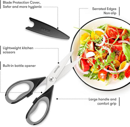 Kitchen Gadgets Utensils Set for Home, iBayam 8.5" Kitchen Scissors with Sheath, Black Cooking Scissors, All Purpose Shears - Image 2